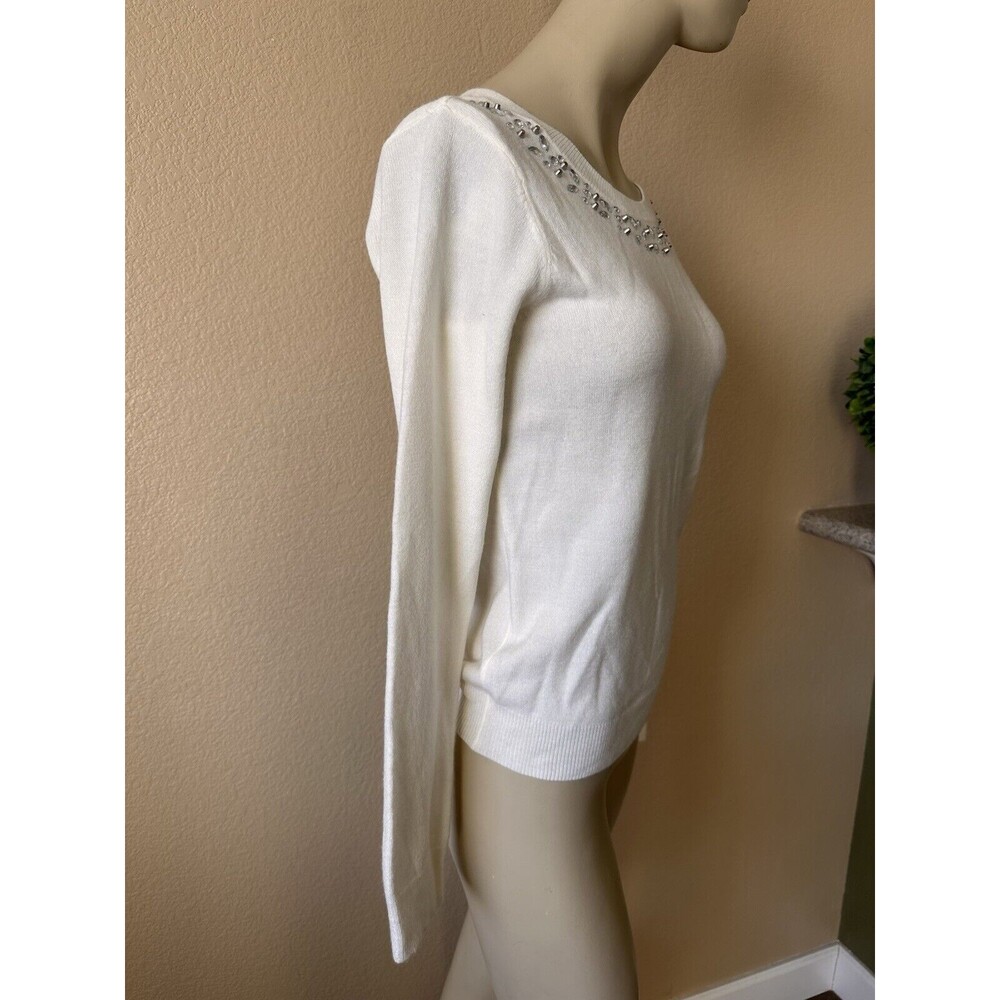 U.S. POLO ASSN. Sweater Jewel Neckline Embellish White Long Sleeve Women's Small - Picture 3 of 13